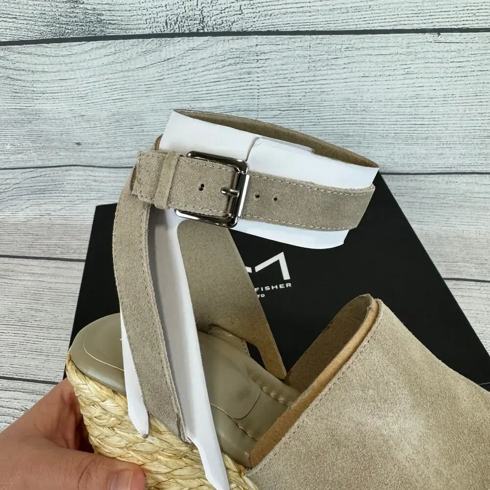 Marc Fisher Women's Natural Leather Nelly Ankle Strap Wedge Sandals Size 11